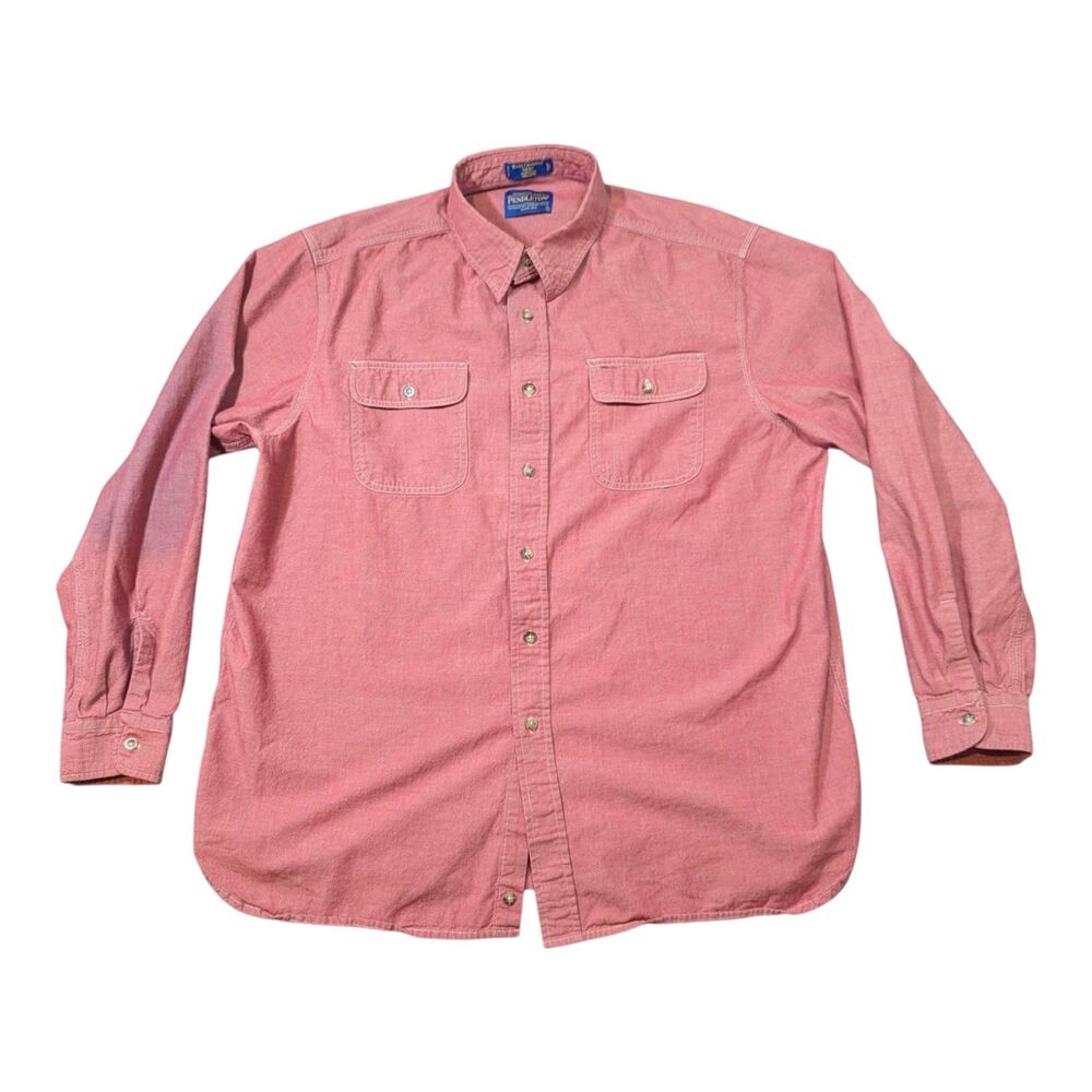 Pendleton Long Sleeve Button-Up Blake Chambray Shirt Heather Red Men's Large - Picture 2 of 6